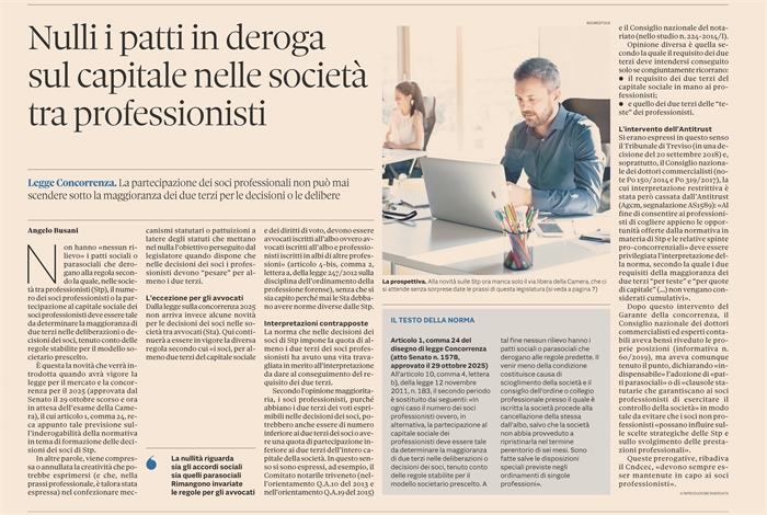 STP - Nulli i patti che derogano le norme sulle quote di capitale dei professionisti 