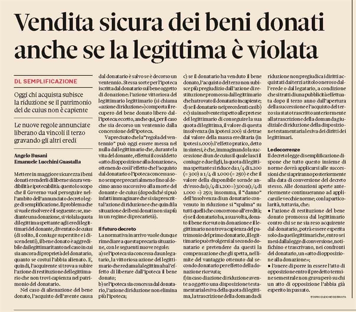 DONAZIONE - In sicurezza la circolazione dei beni donati