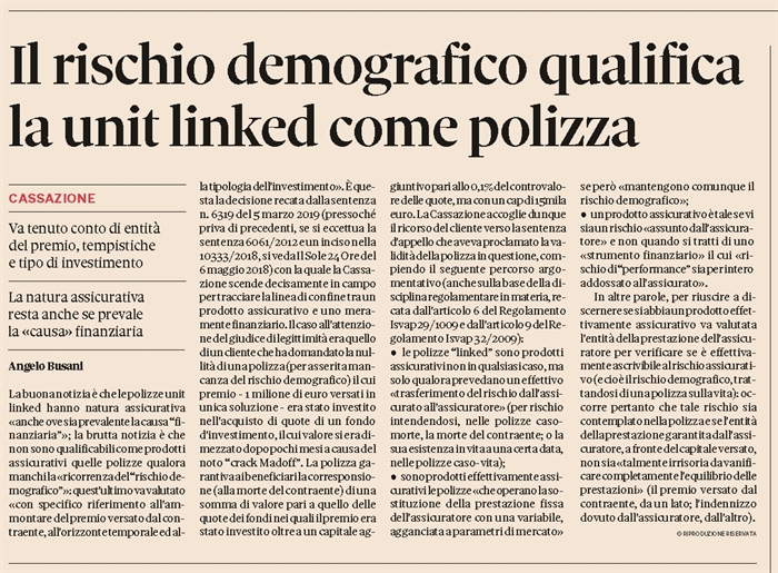 POLIZZE - Non sono prodotti assicurativi quando manca il rischio demografico