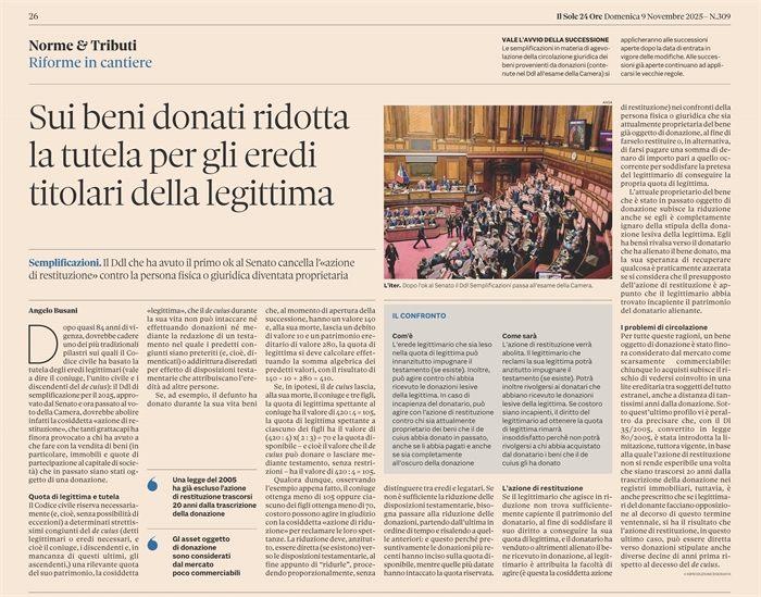 BENI OGGETTO DI DONAZIONE - Trasferibilità senza più ostacoli