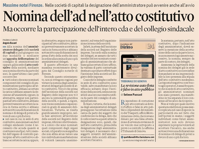 SOCIETA' - La nomina dell'amministratore delegato