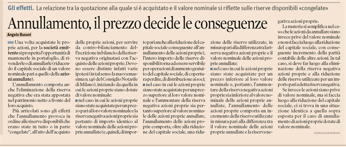 SOCIETA' - Azioni proprie - Annullamento