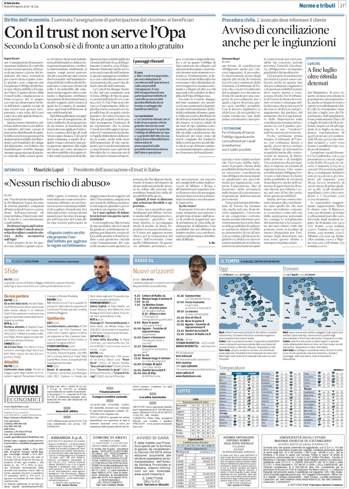 TRUST-ASSEGNAZIONE PARTECIPAZIONE CONTROLLO-OPA