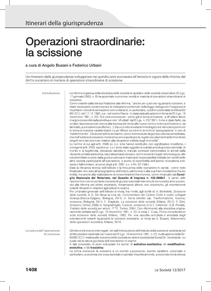 SOCIETA - Quindici anni di giurisprudenza sulla scissione