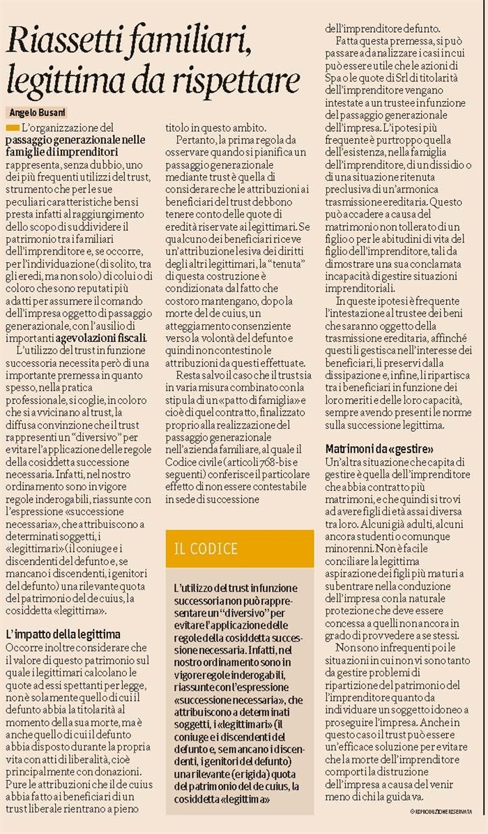 TRUST - L'utilizzo del trust per il passaggio generazionale delle imprese