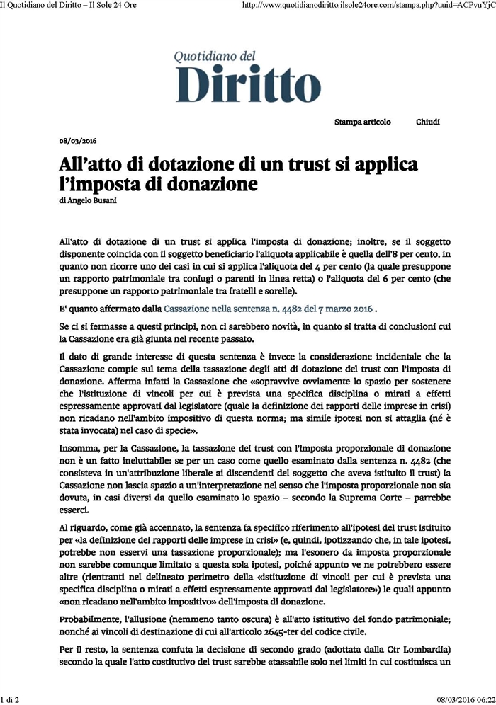 TRUST - Imposta di donazione