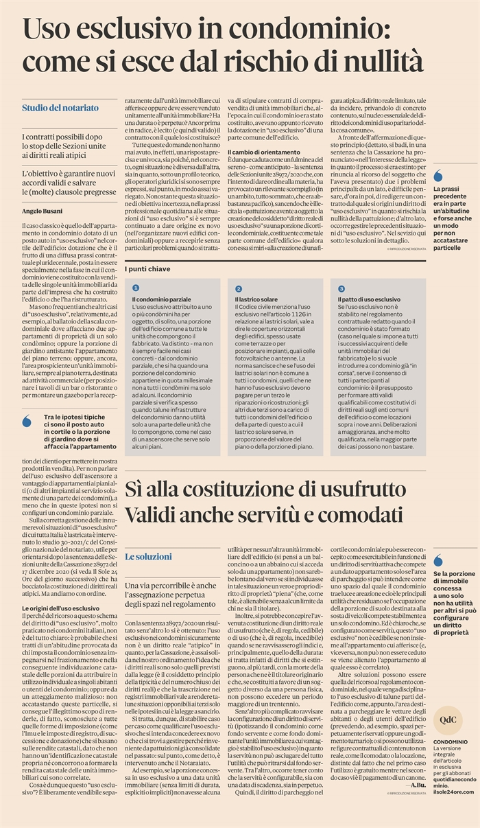 CONDOMINIO - Il problema degli spazi in uso esclusivo (pagina)