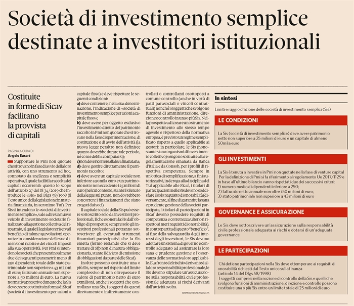 SOCIETA' - Le nuove SIS (società di investimento semplice)