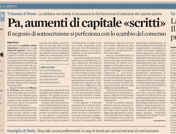 SOCIETA' - Aumento di capitale sottoscritto da Ente Pubblico