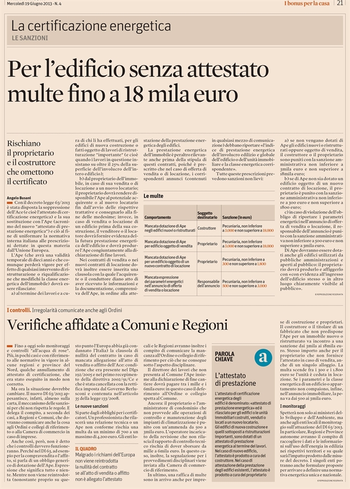 2013-06 COMPRAVENDITA - Certificazione energetica - Sanzioni 2
