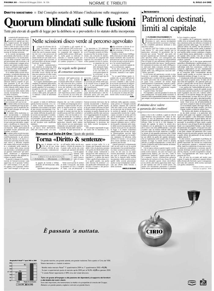 SOCIETA-FUSIONE SCISSIONE-QUORUM DELIBERATIVO