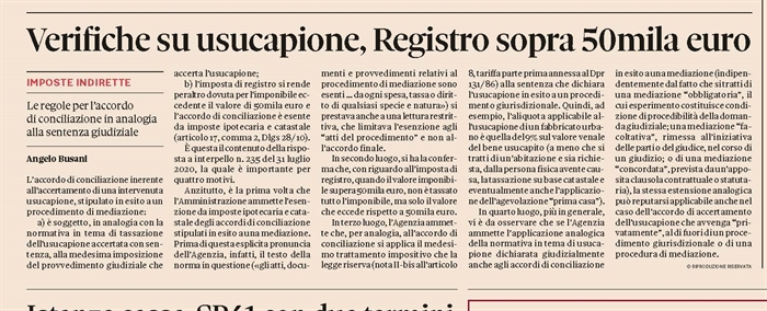 USUCAPIONE - Imposta di registro per l'accordo di conciliazione