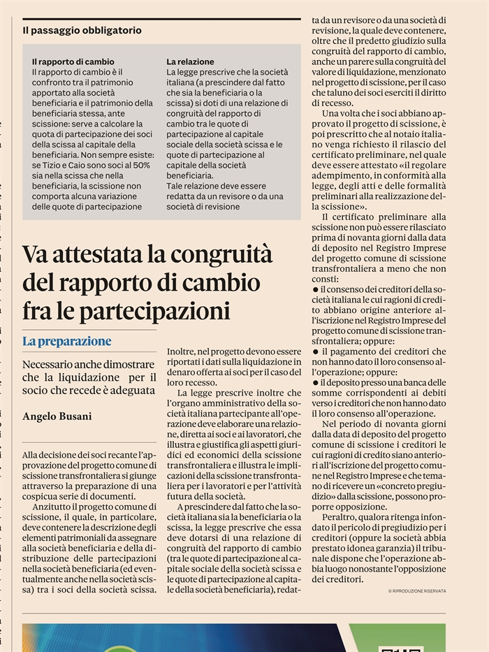 SCISSIONE TRANSFRONTALIERA - Il procedimento da compiere