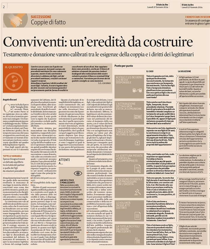 2014-01 - CONVIVENZA - Testamento e donazioni e tutele diritti dei legittimi