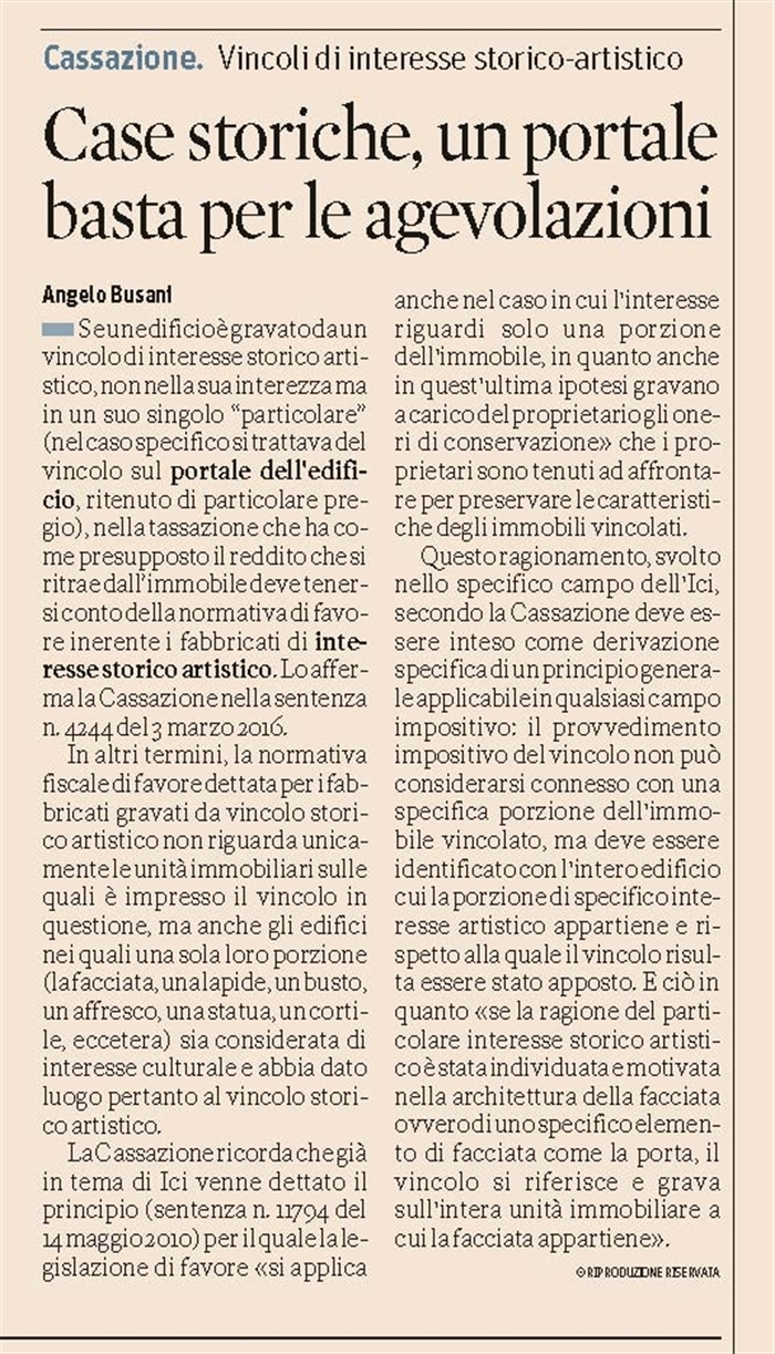 IRPEF - Edifici di interesse storico-artistico