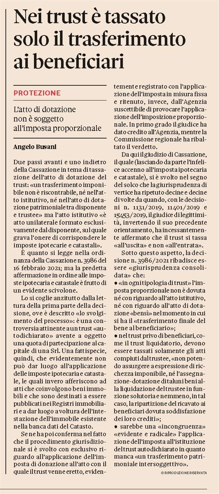 TRUST - Due passi avanti e uno indietro della Cassazione