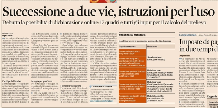 IMPOSTA DI SUCCESSIONE - Dichiarazione di successione in via telematica obbligatoria dall'1.1.2019