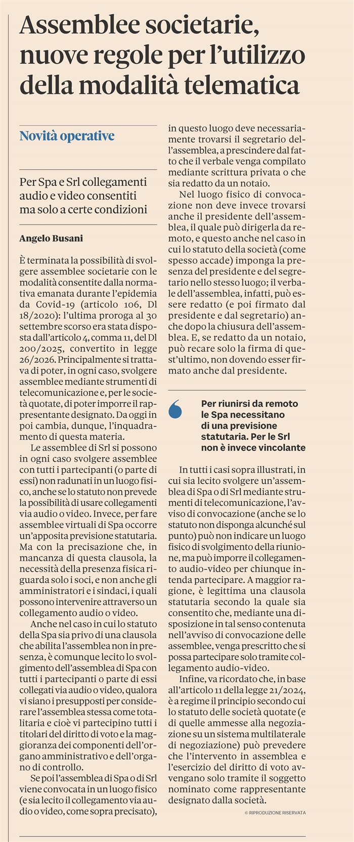 SOCIETA' - Nuove regole per le assemblee on-line