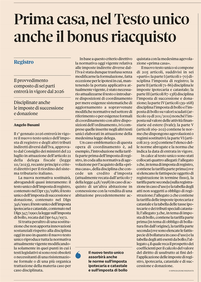 TESTO UNICO IMPOSTE INDIRETTE - In vigore dal 1° gennaio 2026