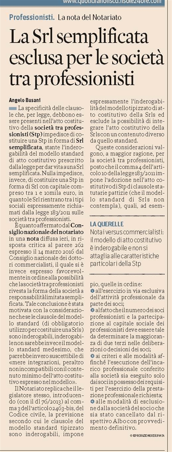 SOCIETA' - Società tra professionisti - Srl semplificata