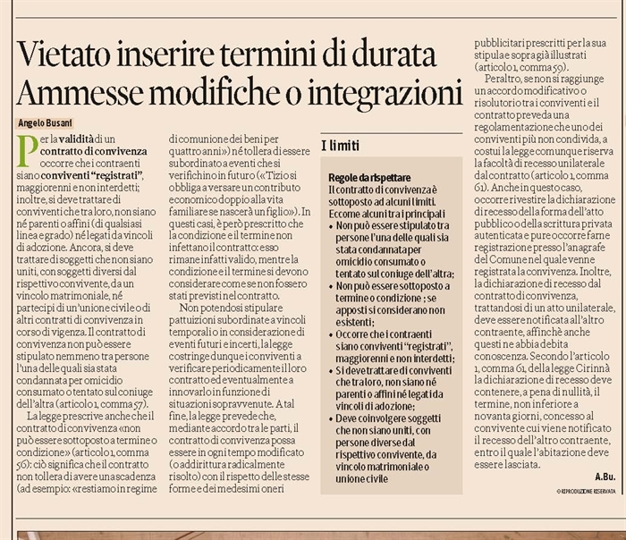 UNIONI CIVILI E CONVIVENZE - Il contratto di convivenza - I requisiti del contratto