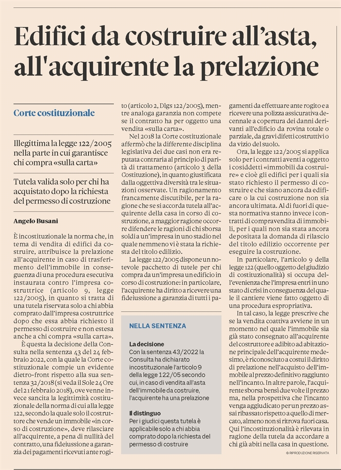 VENDITA EDIFICI DA COSTRUIRE - Illegittimo discriminare chi compra 'sulla carta'