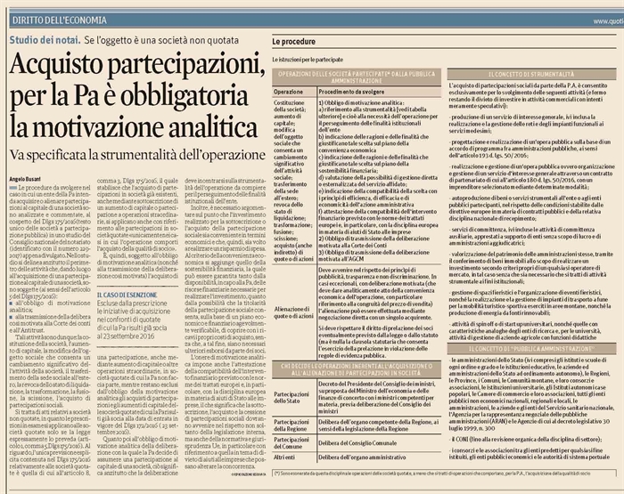 SOCIETA' - Acquisto e vendita di partecipazioni da parte della PA