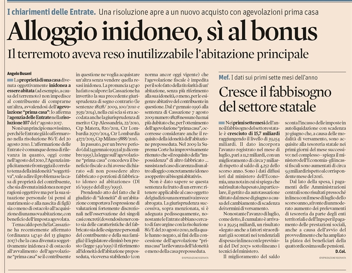 COMPRAVENDITA - "Prima casa" - Inidoneità dell'abitazione preposseduta
