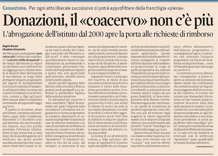 DONAZIONI - Coacervo tra donazione e successione