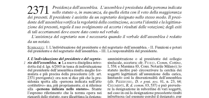 SOCIETA' - Presidenza dell'assemblea (art. 2371 c.c.)
