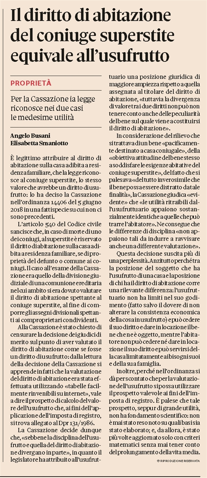 EREDITA ' - Il valore del diritto di abitazione del coniuge superstite