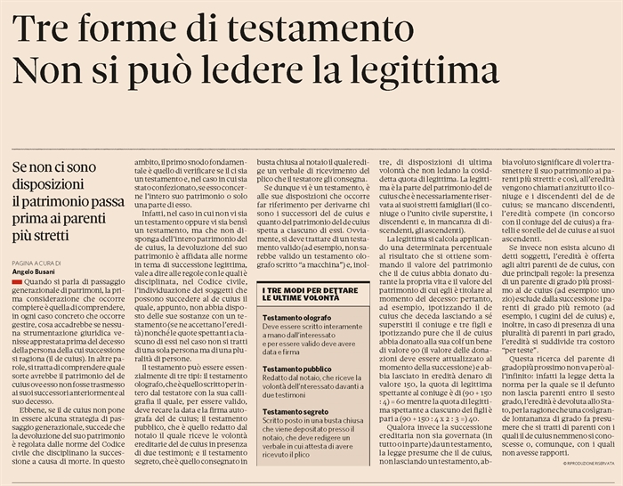 EREDITA' - Quando la successione è regolata da un testamento