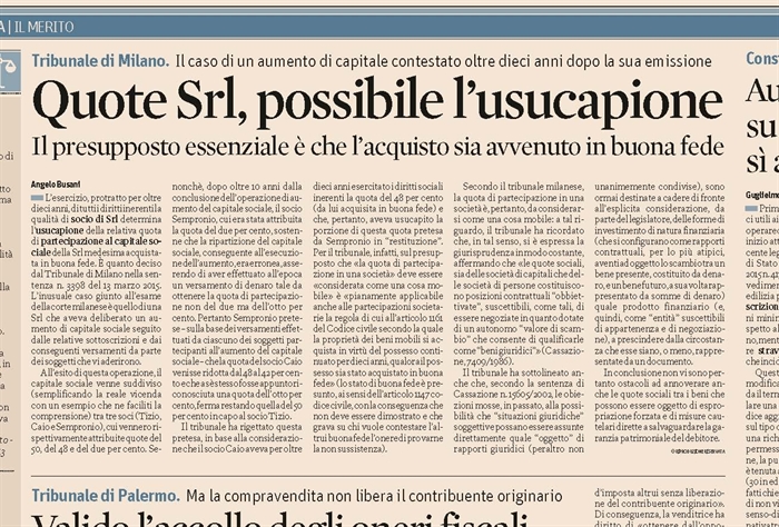 SOCIETA' - Usucapione della quota di Srl