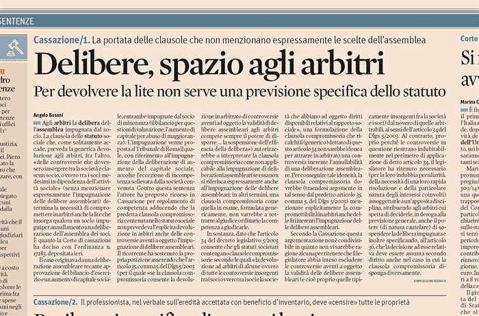 SOCIETA' - Delibere impugnate - arbitrato