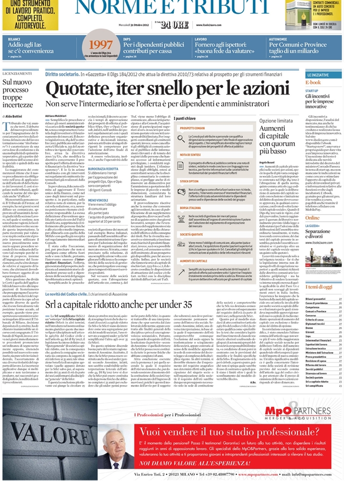 2012 10 31 Aumenti di capitale con quorum più basso