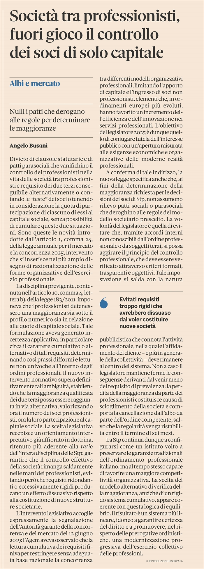 SOCIETA' TRA PROFESSIONISTI - Soci di capitale in inderogabile minoranza