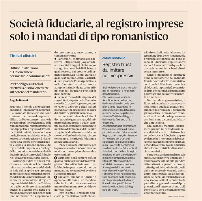 TITOLARE EFFETTIVO - Il caso dei mandati fiduciari