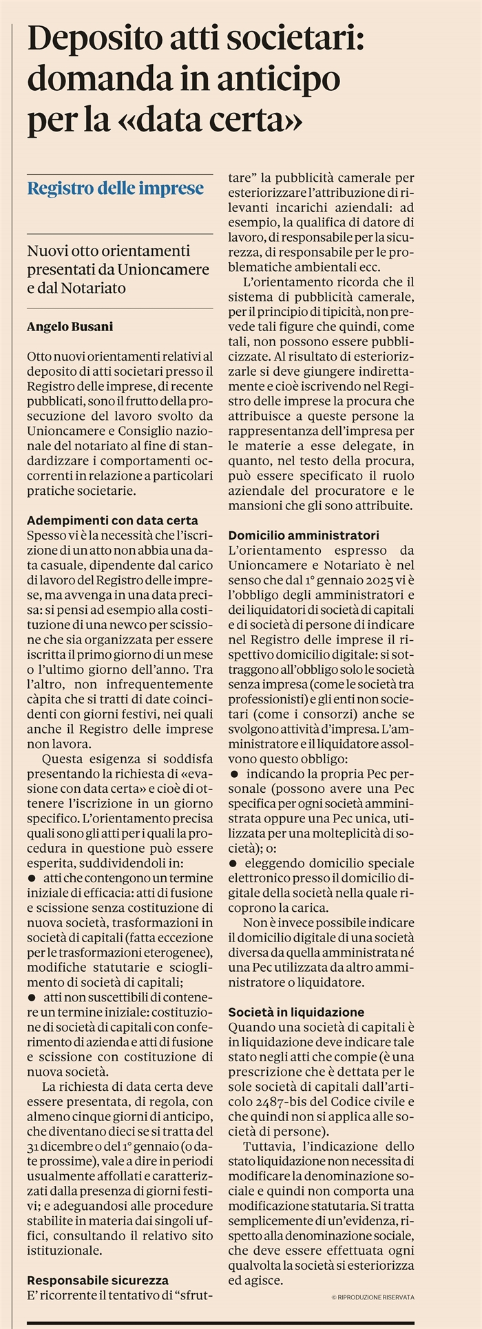 SOCIETA' - Iscrizioni con 'data certa' nel Registro Imprese