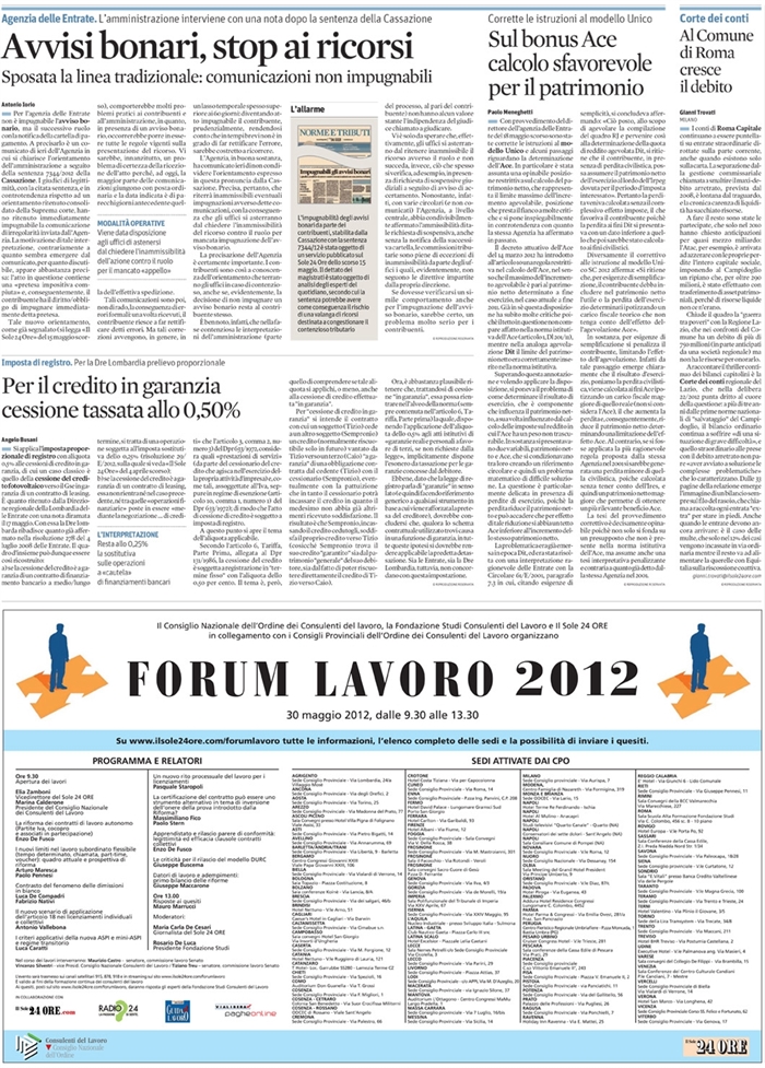 2012 05 24 Per il credito in garanzia cessione tassata allo 0,50%