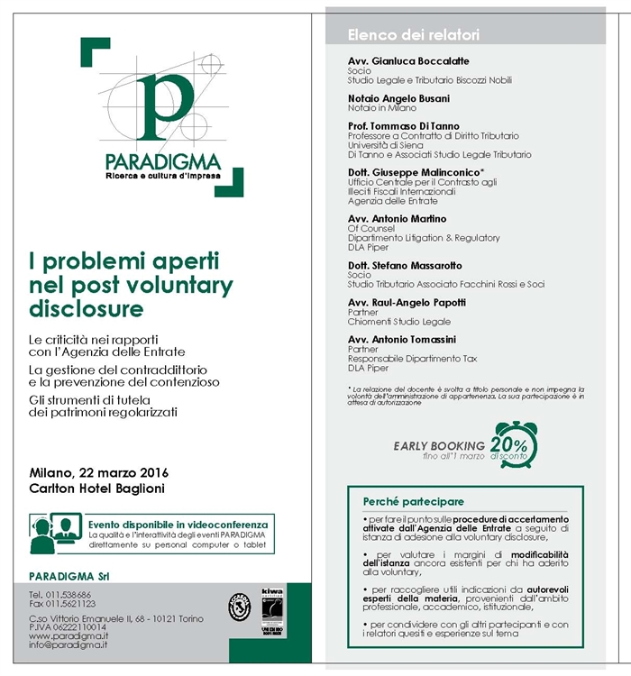 TUTELA DEL PATRIMONIO - Gestione del post Voluntary Disclosure