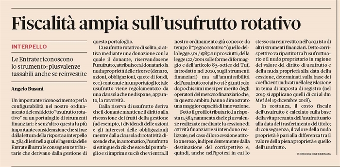 USUFRUTTO ROTATIVO - Configurabile su strumenti finanziari oggetto di donazione