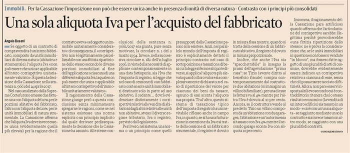 COMPRAVENDITA - Vendita di intero fabbricato - Aliquota Iva