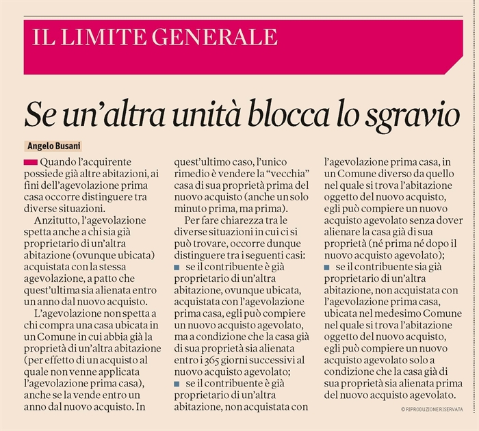 COMPRAVENDITA - Quando la proprietà di un'abitazione ostacola l'agevolazione 'prima casa'