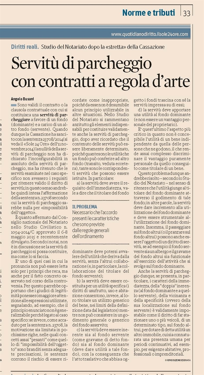 COMPRAVENDITA - SERVITU' DI PARCHEGGIO