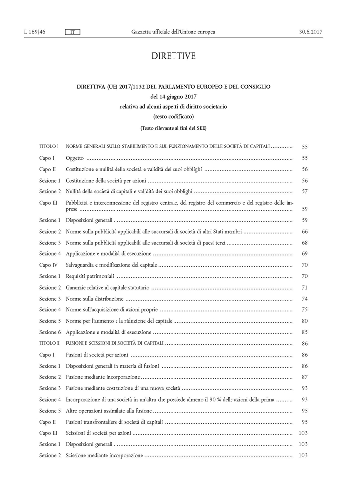 Direttiva (UE) 2017/1132 del 14 giugno 2017