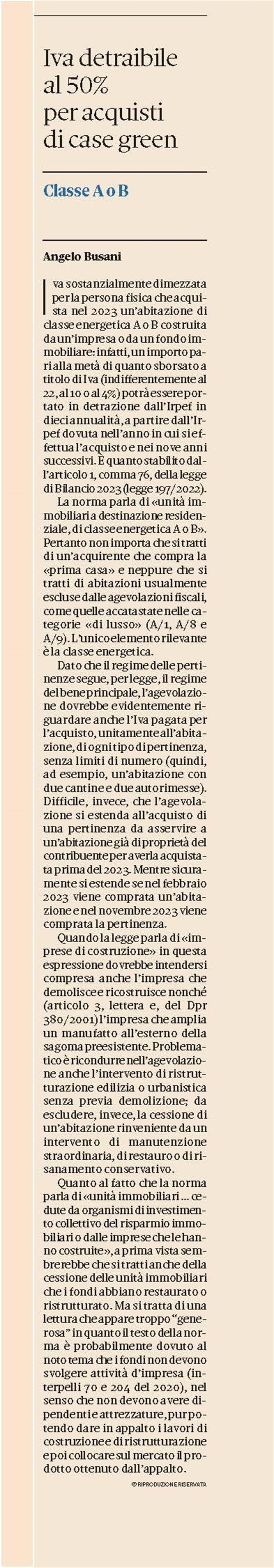 COMPRAVENDITA - Sconto sull'Iva per i rogiti del 2023 