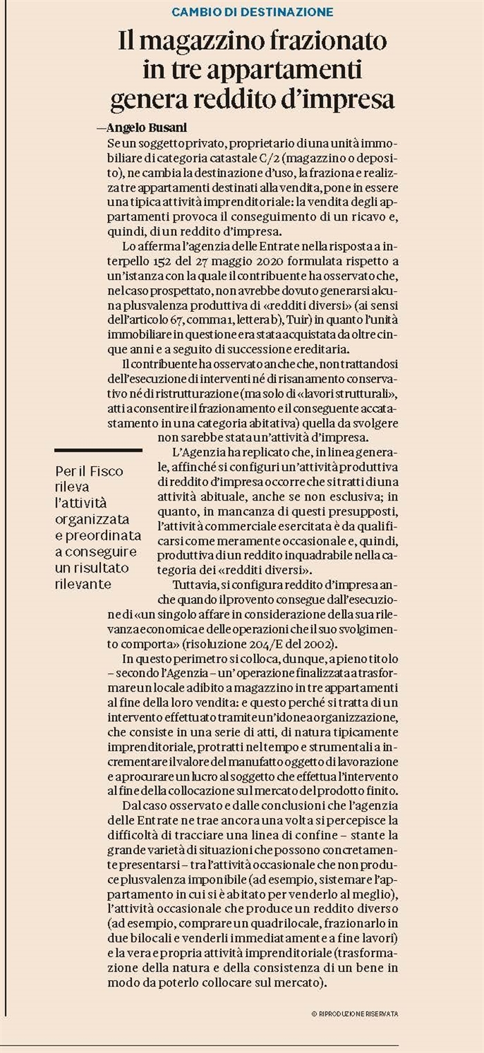 COMPRAVENDITA - Reddito di impresa se frazioni e vendi
