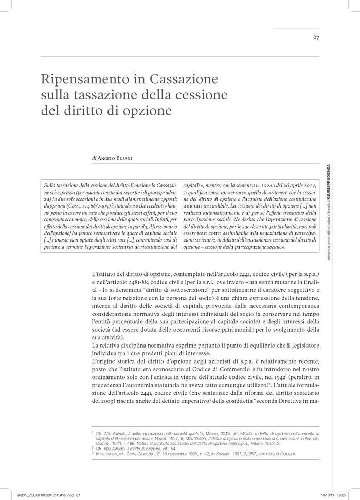 IMPOSTA DI REGISTRO - Cessione del diritto di opzione (nell'aumento di capitale sociale)
