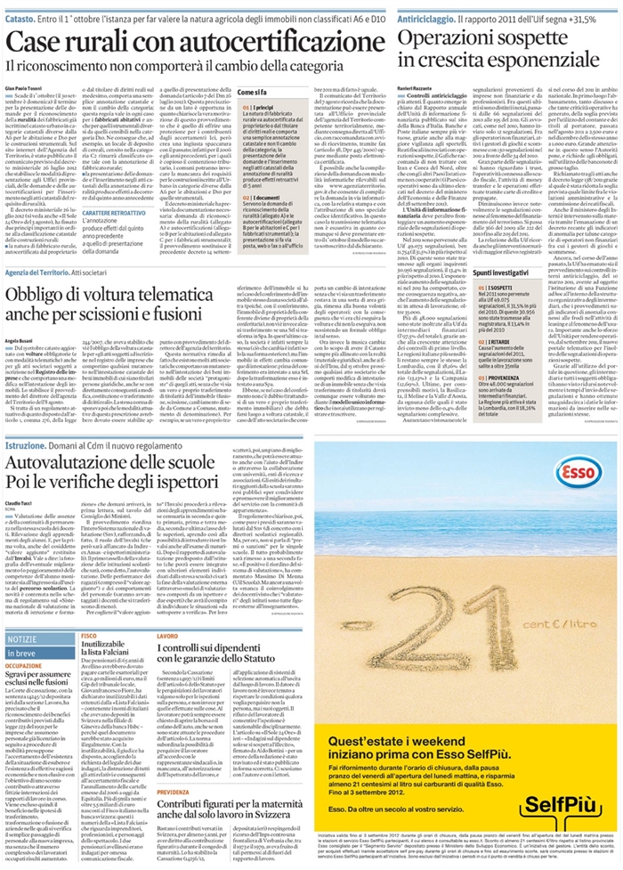2012 08 09 Obbligo di voltura telematica anche per scissioni e fusioni