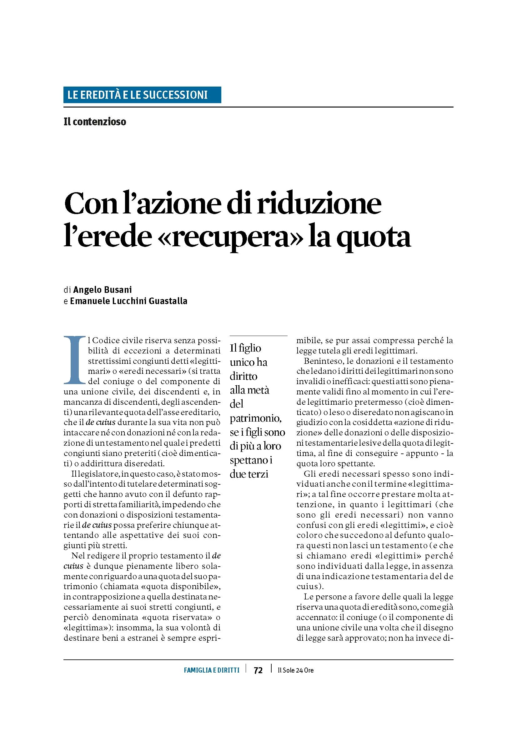 eredita la quota di legittima e la quota disponibile